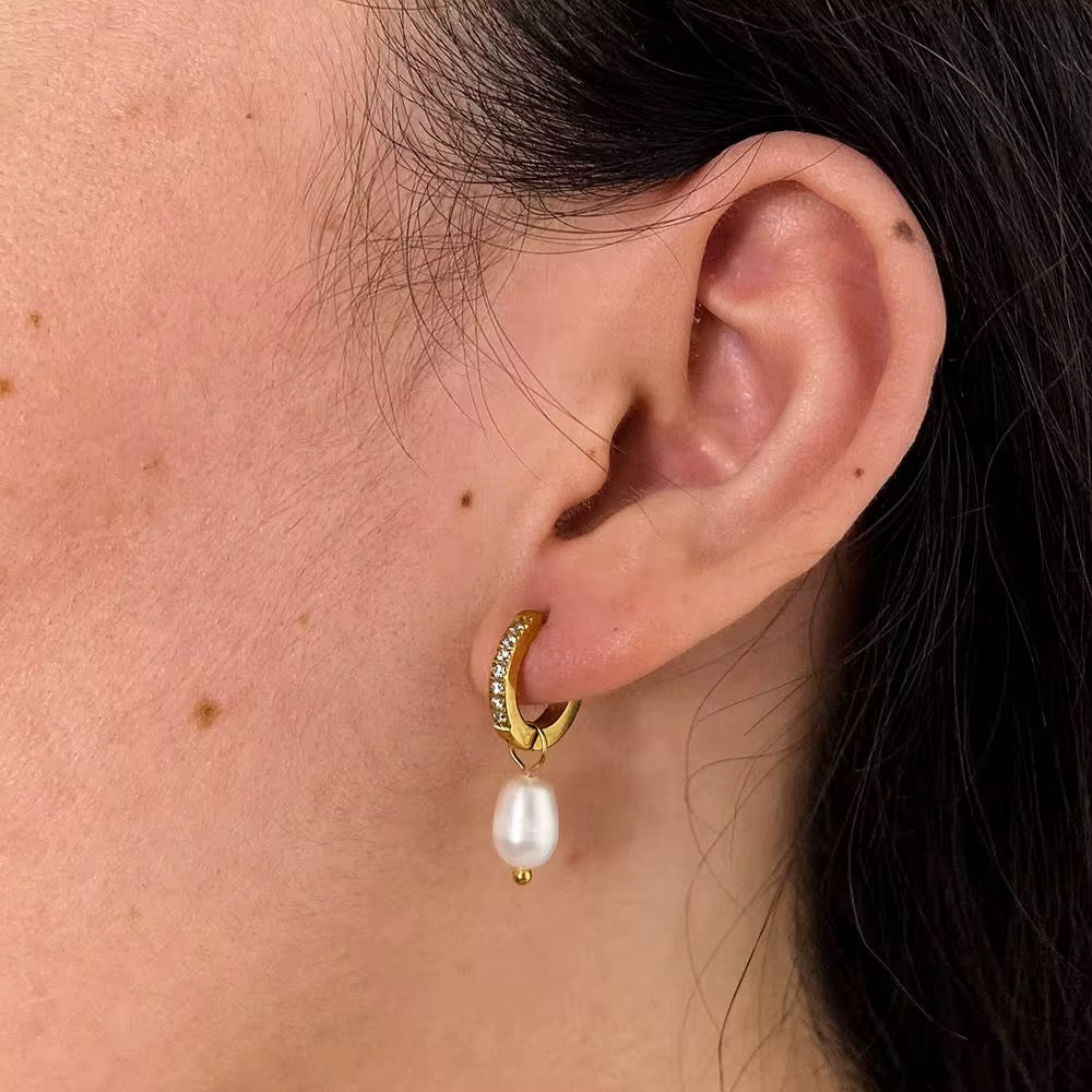 Crystal Pearl Drop Huggie Earrings