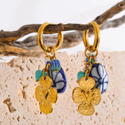 Blue Blossom Charm Hoop Earrings