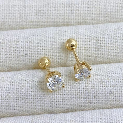 Gold Solitaire Crystal Stud Earrings