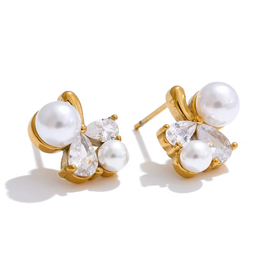 Pearl Bloom Crystal Stud Earrings