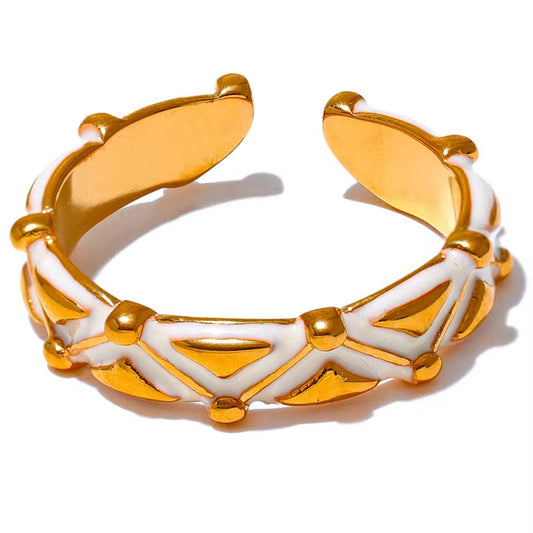 White Enamel Gold Cuff Bracelet