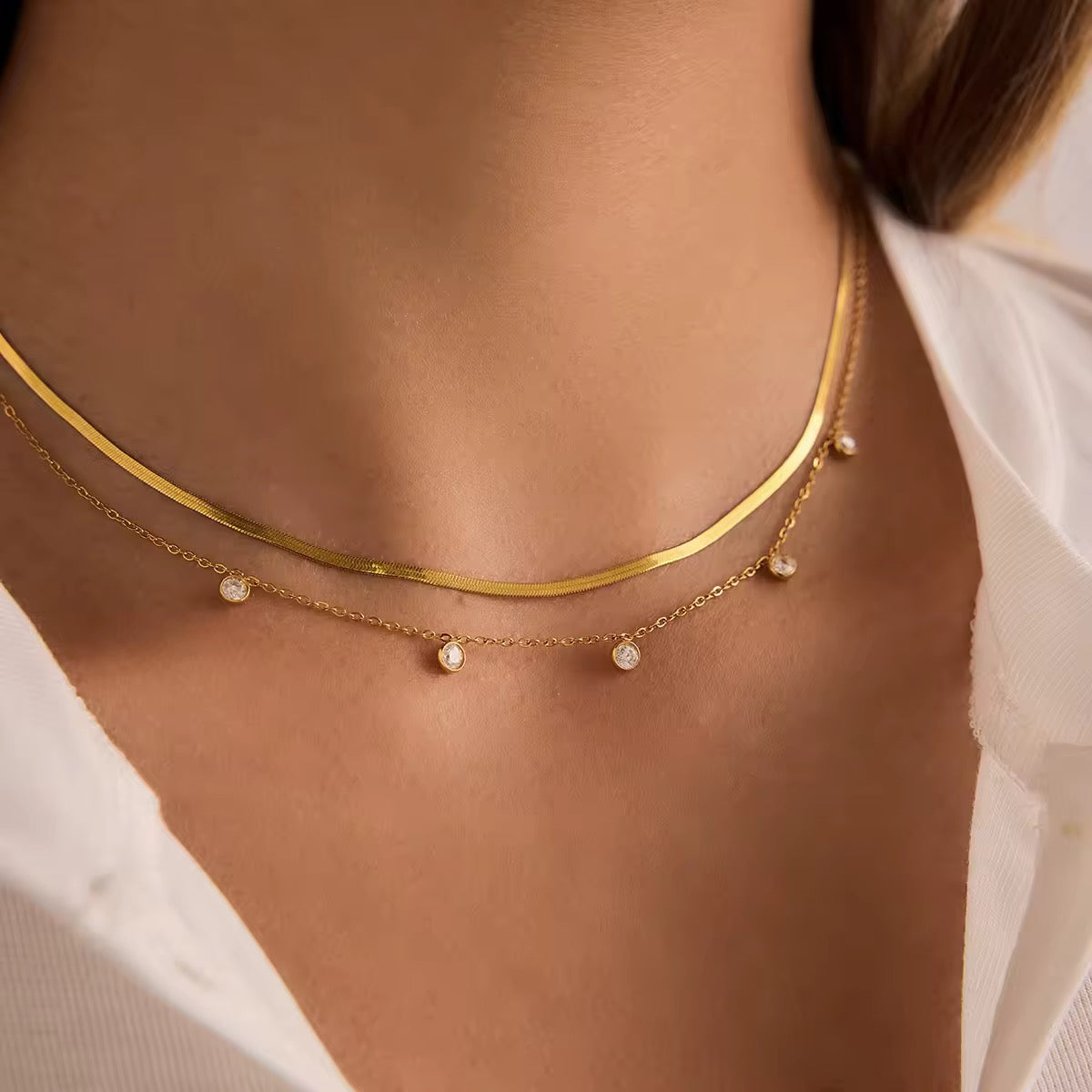 Layered Crystal Snake Chain Necklace