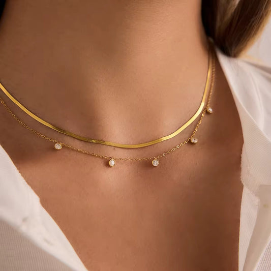 Layered Crystal Snake Chain Necklace
