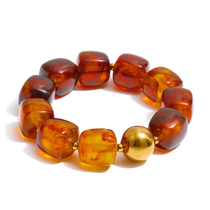 Multi-Color Beaded Bracelet Set – Glossy Resin & Gold Accents