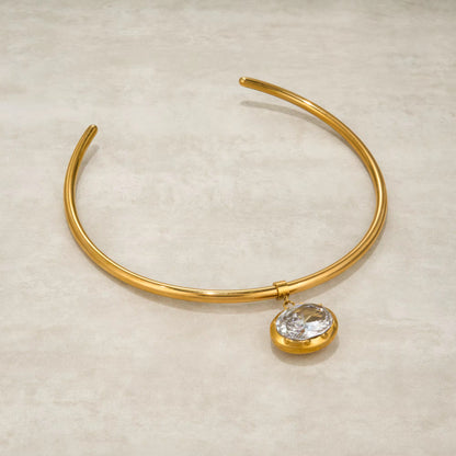 Gold Crystal Pendant Choker Necklace