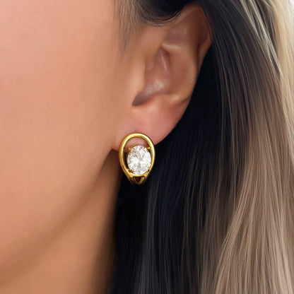 Oval Crystal Gold Stud Earrings