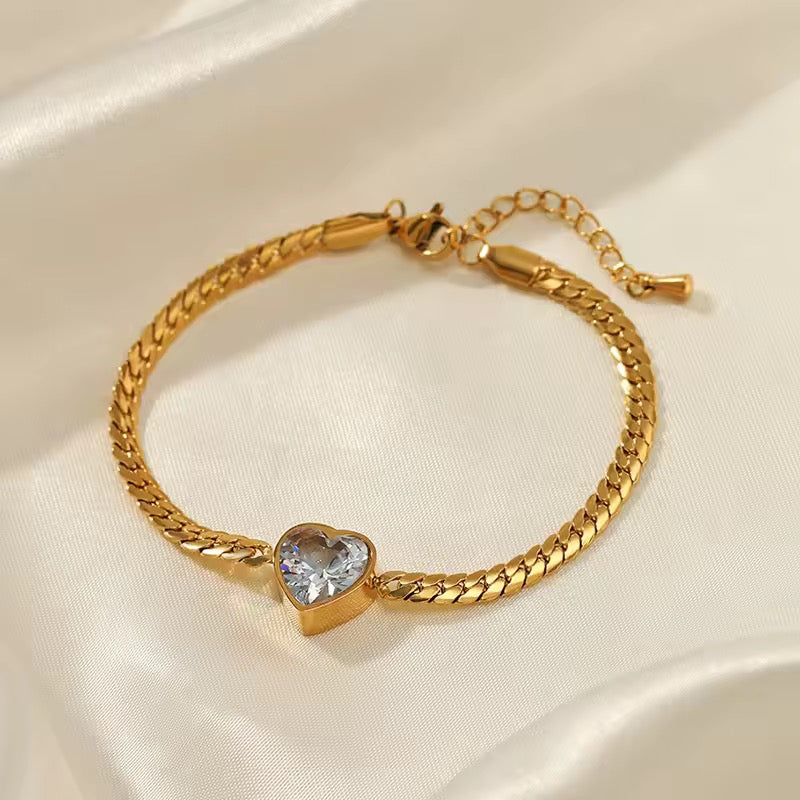 Heart Charm Cuban Chain Bracelet