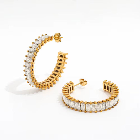 Luxury Waterproof Pavé Crystal Hoop Earrings