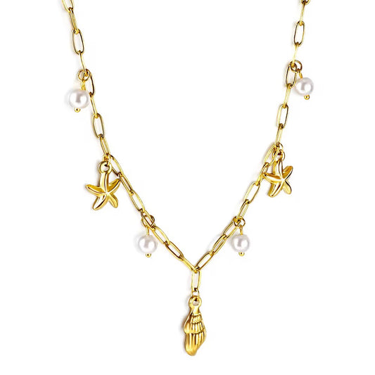 Starfish Shell Pearl Necklace