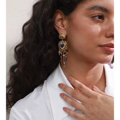 Vintage Heart Charm Statement Earrings