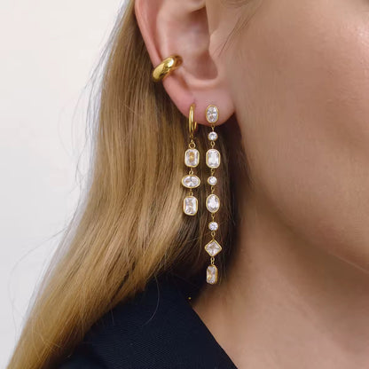 Luxury Geometric Zircon Tassel Earrings