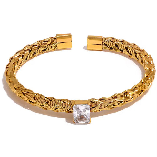 Golden Mesh Weave Zircon Bangle