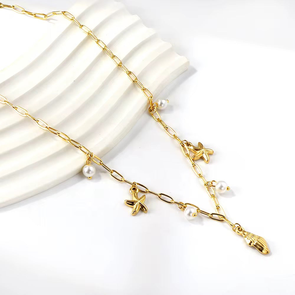 Starfish Shell Pearl Necklace