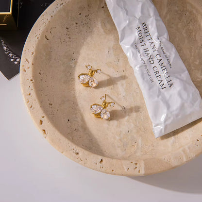 Golden Bee Zircon Stud Earrings