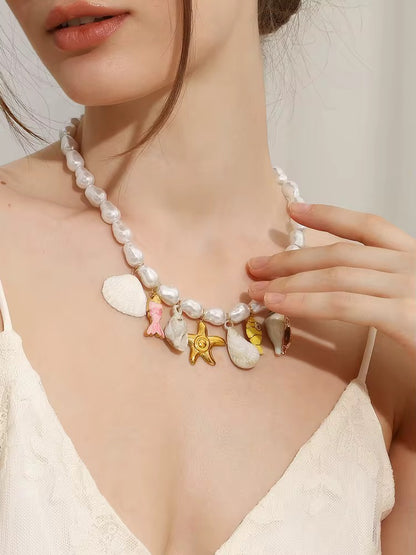 Ocean Charm Pearl Necklace