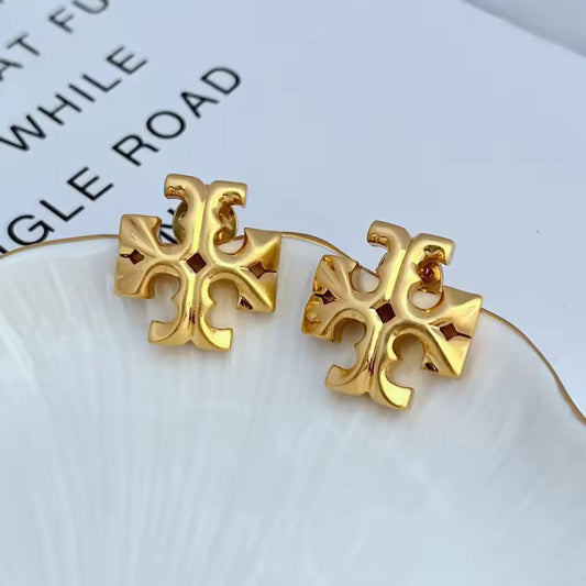 Gold Cross Statement Stud Earrings