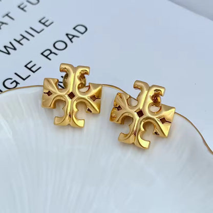 Gold Cross Statement Stud Earrings