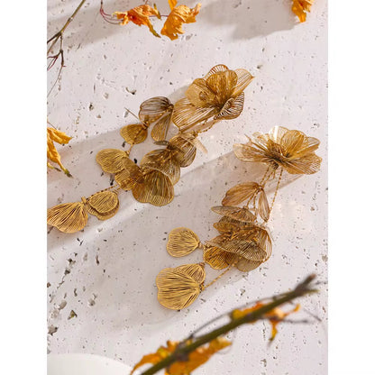 Gold Floral Statement Earrings – Luxury Layered Petal Design