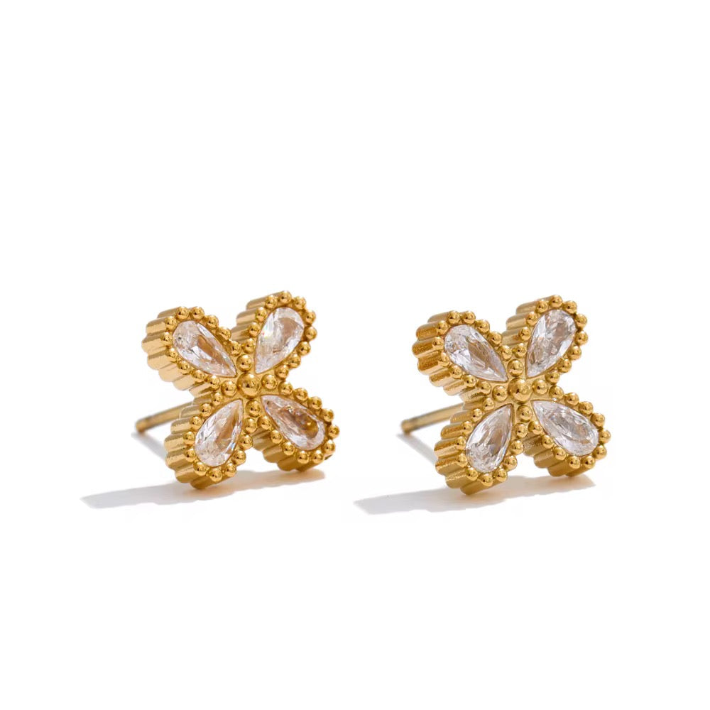 Floral Crystal Stud Earrings