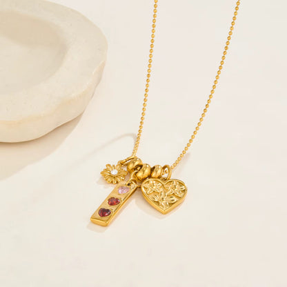 Floral Heart Multi-Charm Gold Necklace