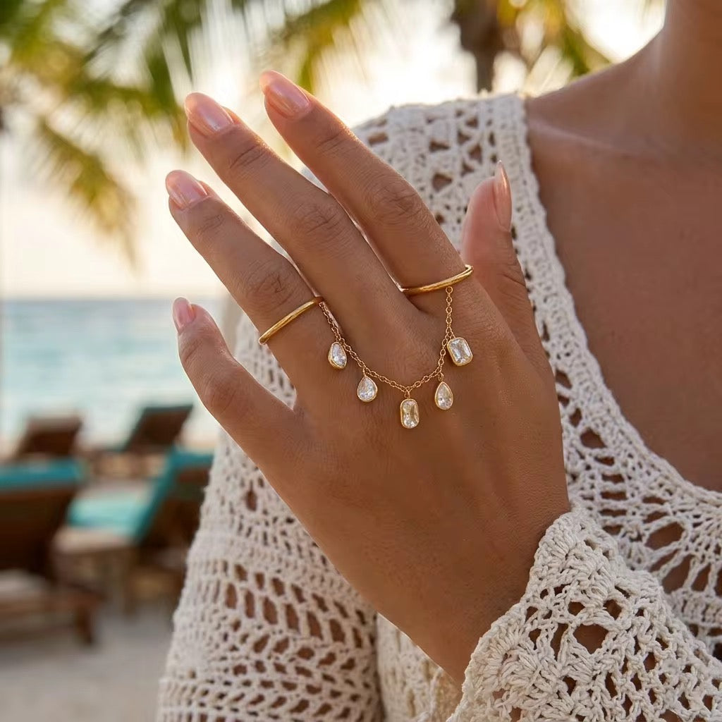 Crystal Hand Chain Ring