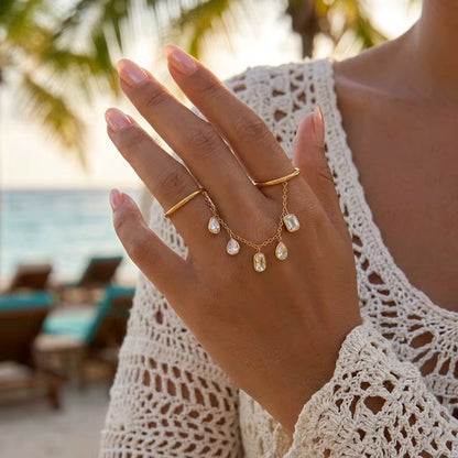 Crystal Hand Chain Ring