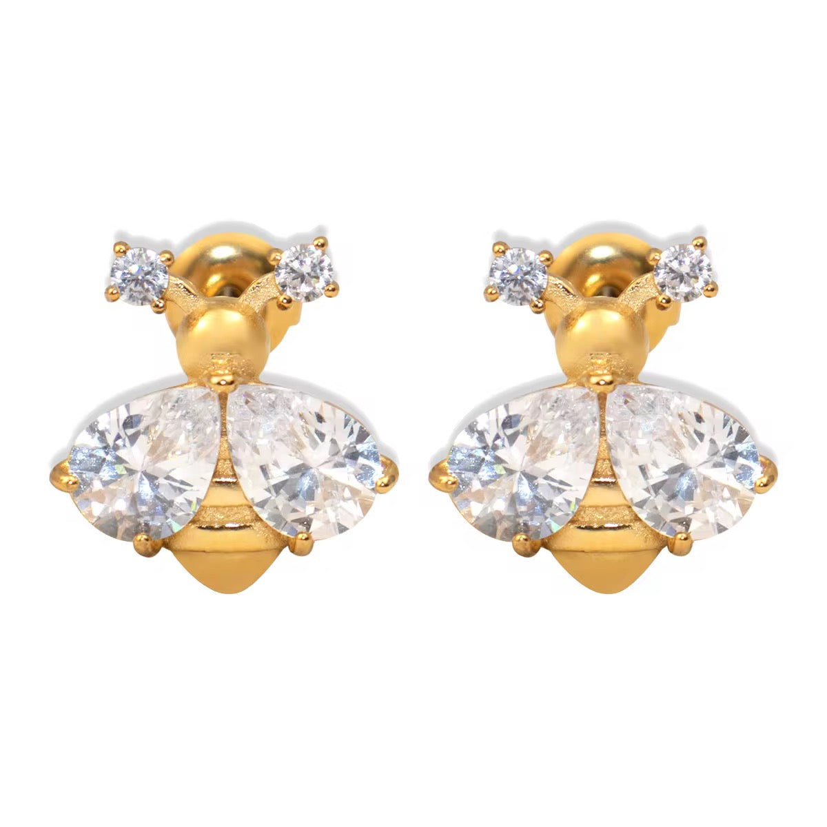 Golden Bee Zircon Stud Earrings
