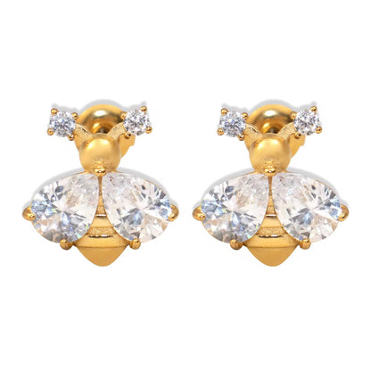 Golden Bee Zircon Stud Earrings