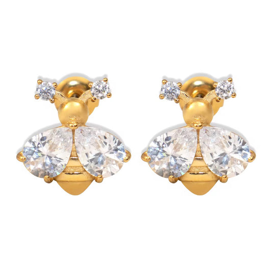 Golden Bee Zircon Stud Earrings