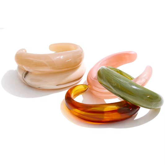 Minimal Glossy Resin Open Cuff Bracelets