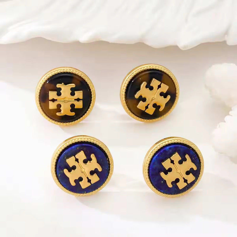 Round Enamel Emblem Stud Earrings