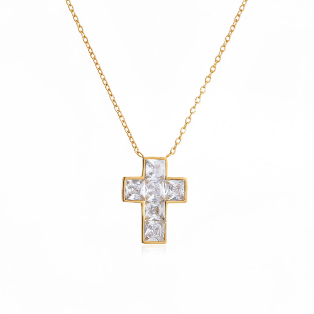 Crystal Cross Layered Necklace Set