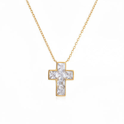 Crystal Cross Layered Necklace Set