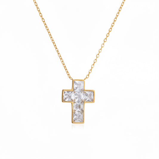 Crystal Cross Layered Necklace Set
