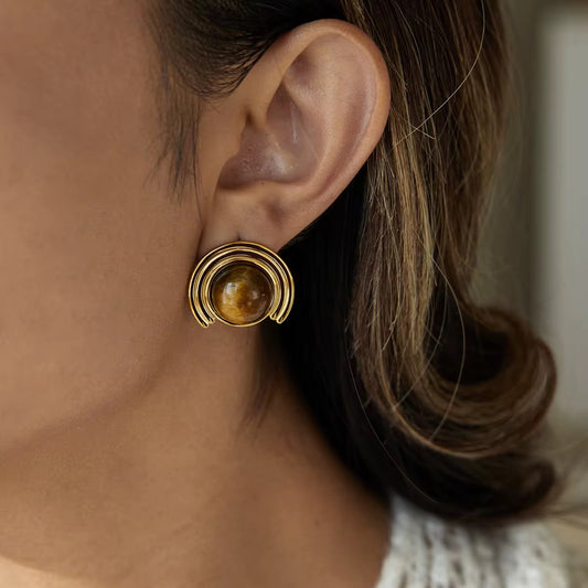 Golden Tiger Eye Statement Earrings