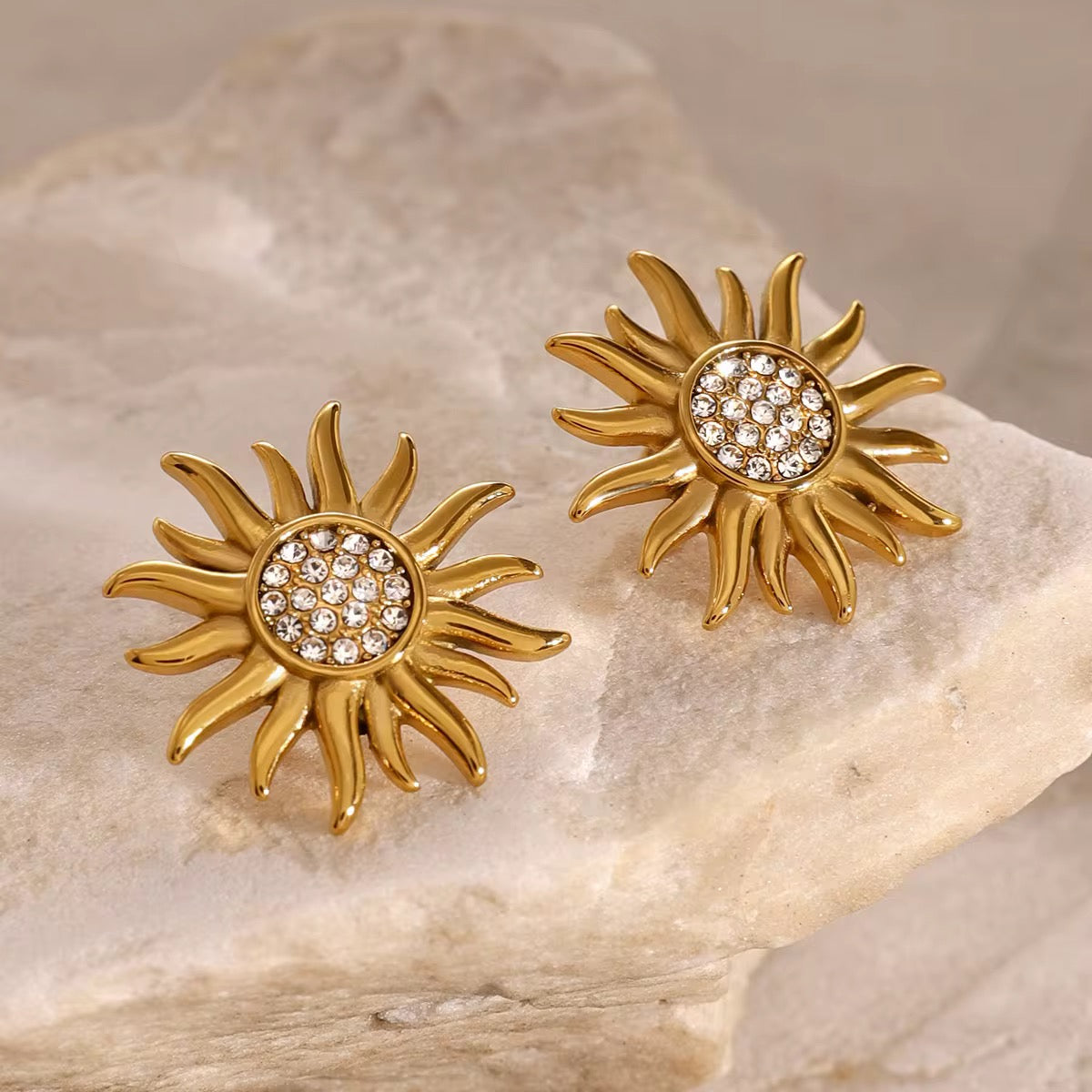 Radiant Sunburst Crystal Stud Earrings
