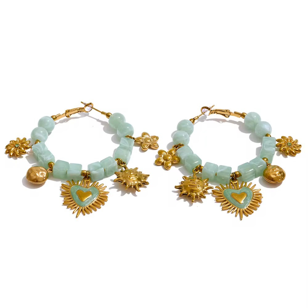 Celestial Heart Charm Hoop Earrings