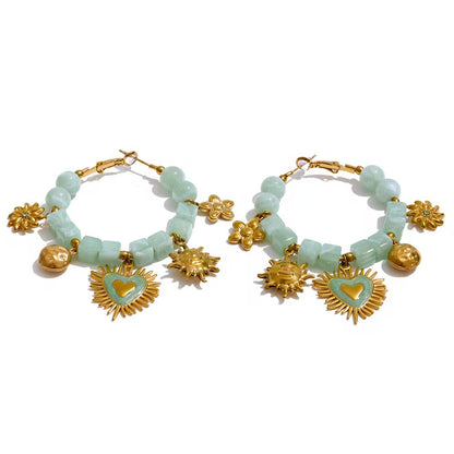 Celestial Heart Charm Hoop Earrings