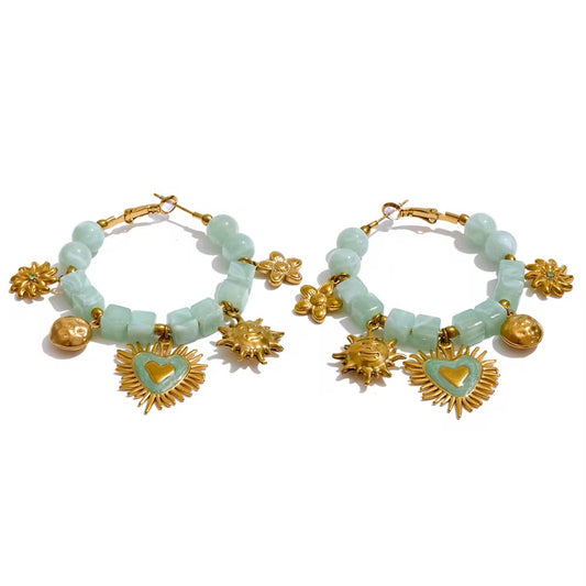 Celestial Heart Charm Hoop Earrings