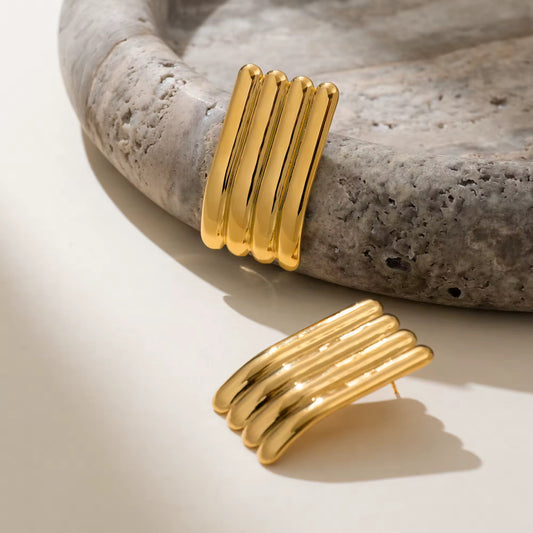 Gold Ribbed Statement Earrings