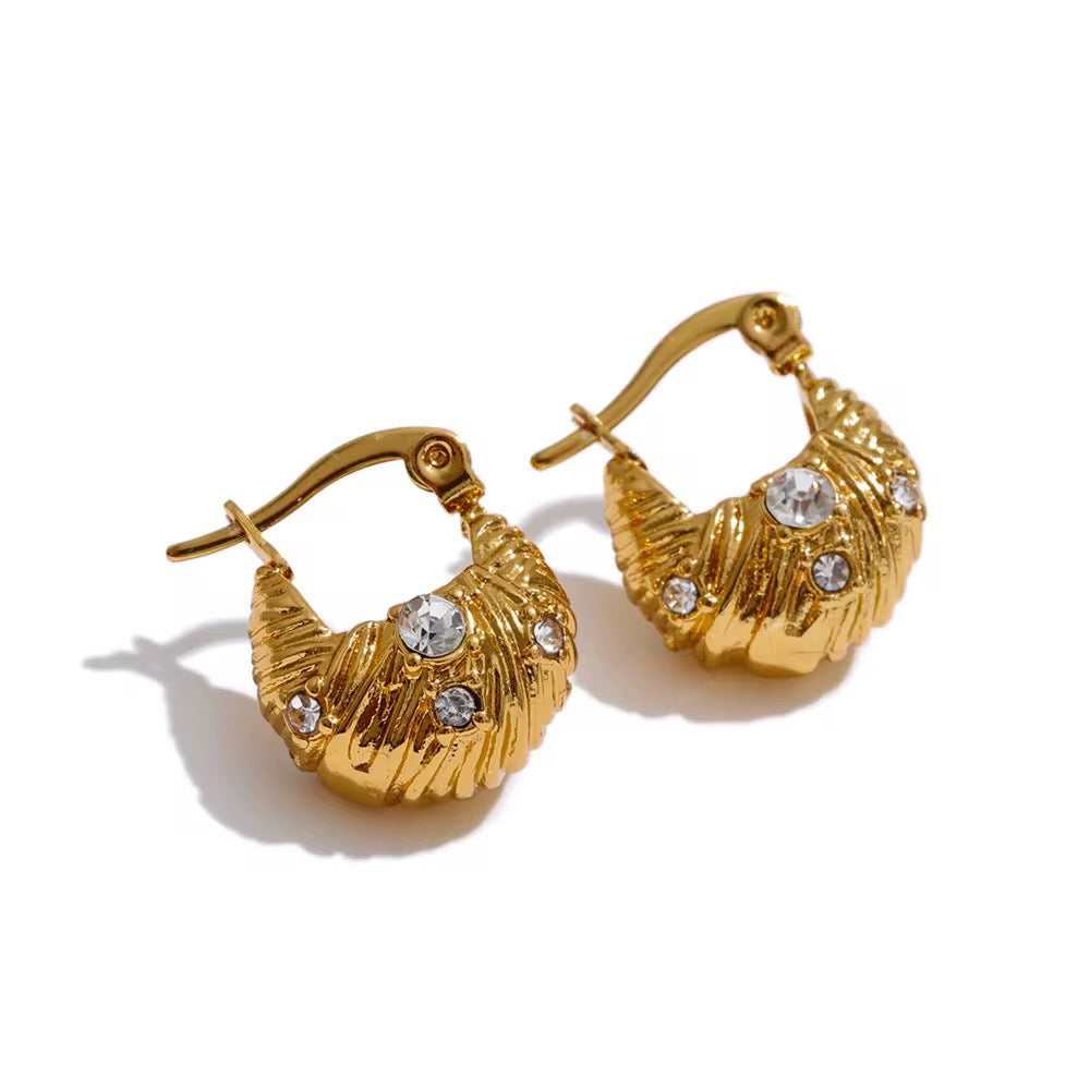 Textured Gold Crystal Hoop Earrings