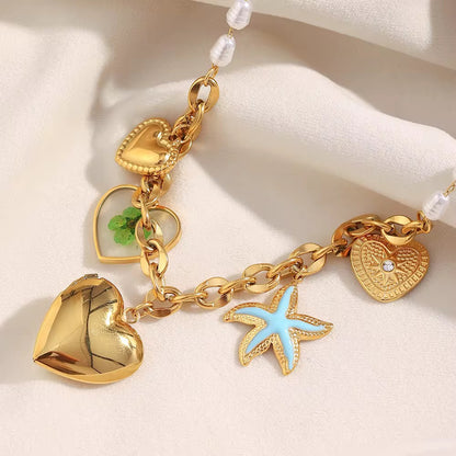 Gold Charm Pearl Necklace