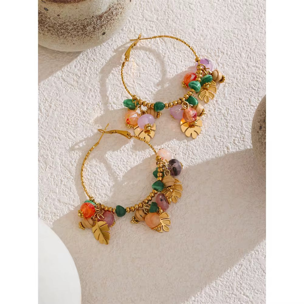 Tropical Charm Hoop Earrings – Natural Stone