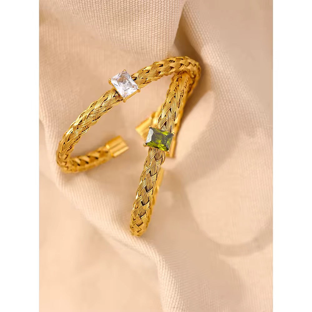Golden Mesh Weave Zircon Bangle
