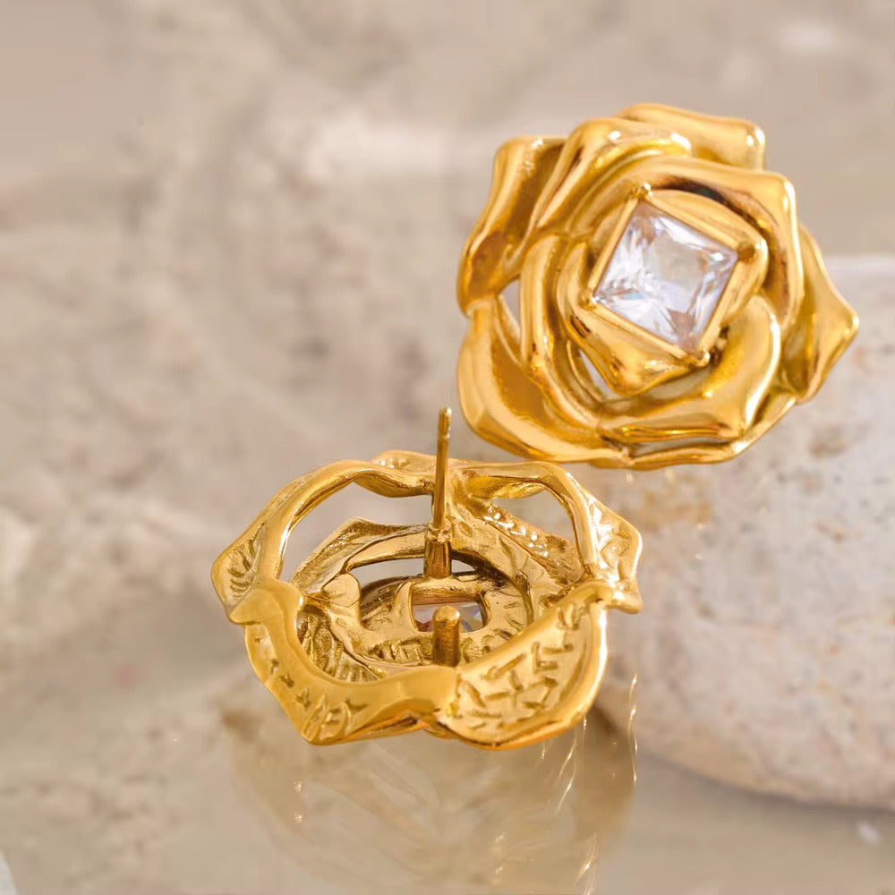 Golden Rose Crystal Earrings