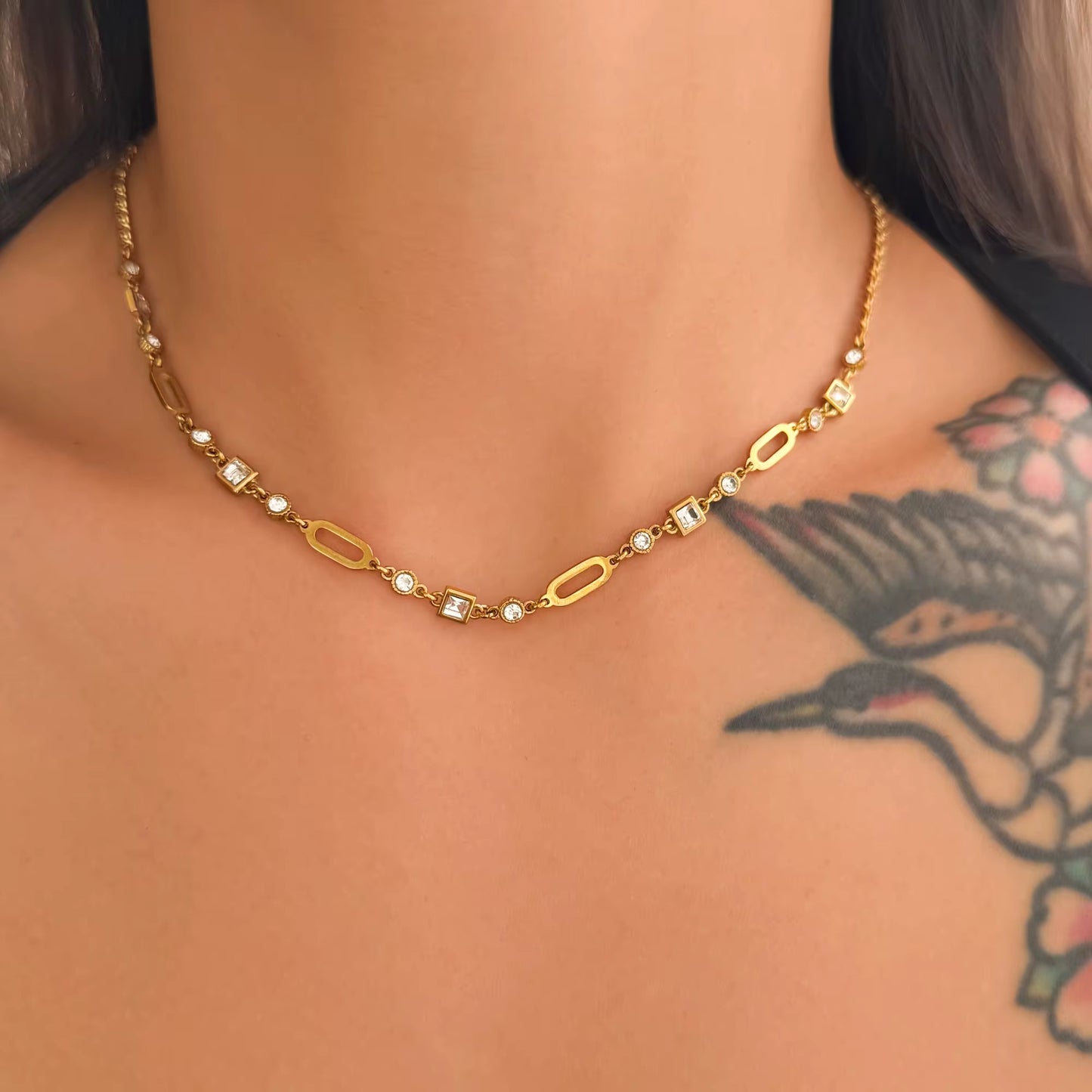 Golden Link Crystal Necklace