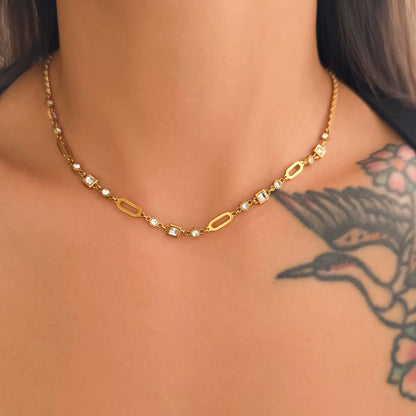 Golden Link Crystal Necklace