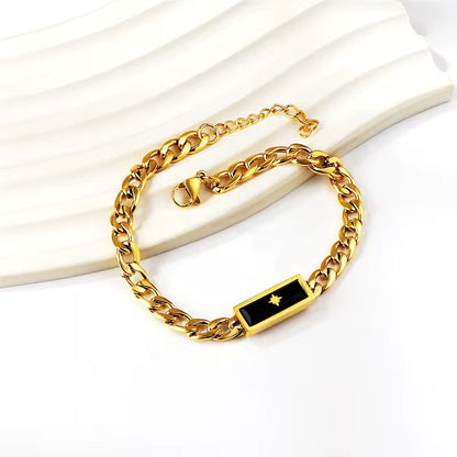 Black Enamel Star Link Bracelet