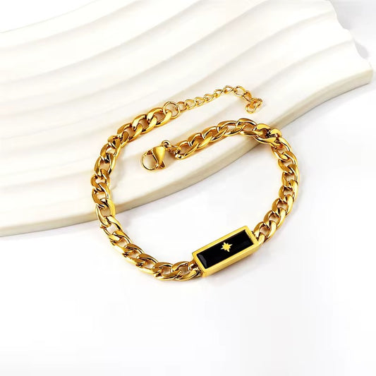 Black Enamel Star Link Bracelet