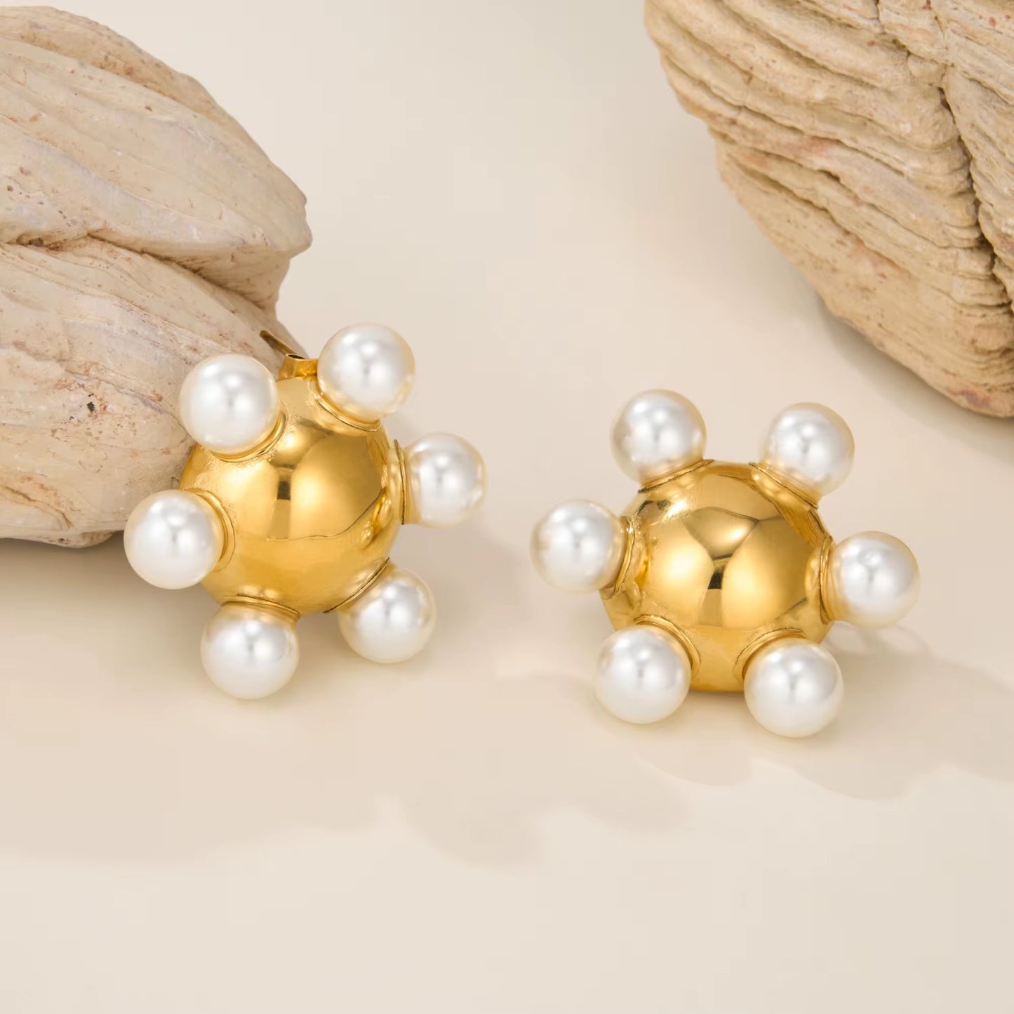 Pearl Halo Gold Stud Earrings